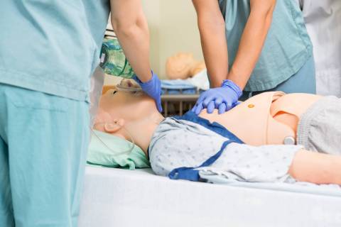 nursing student nursing students using a simulation lab