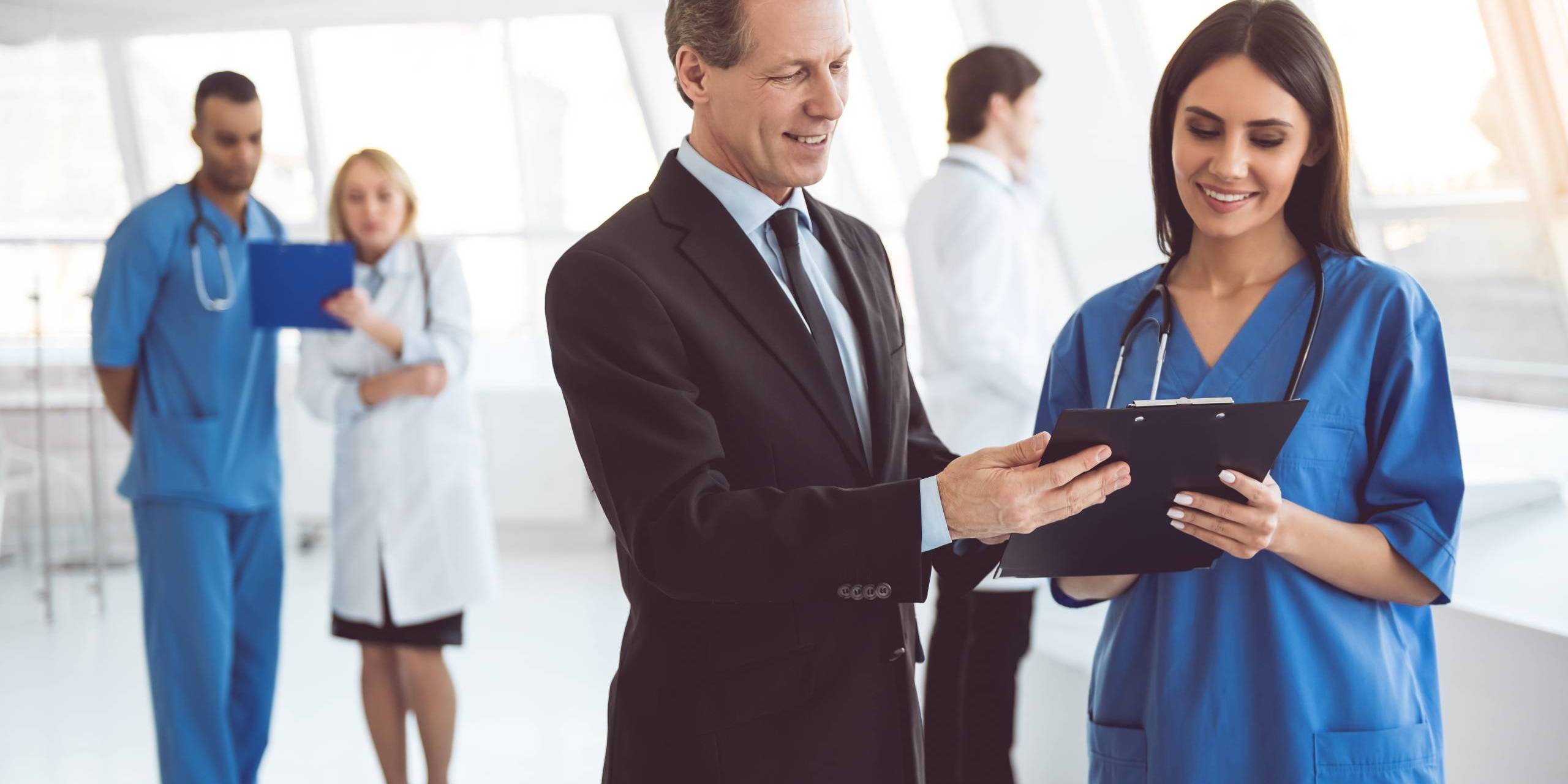 hospital manager with nurse hospital manager with nurse