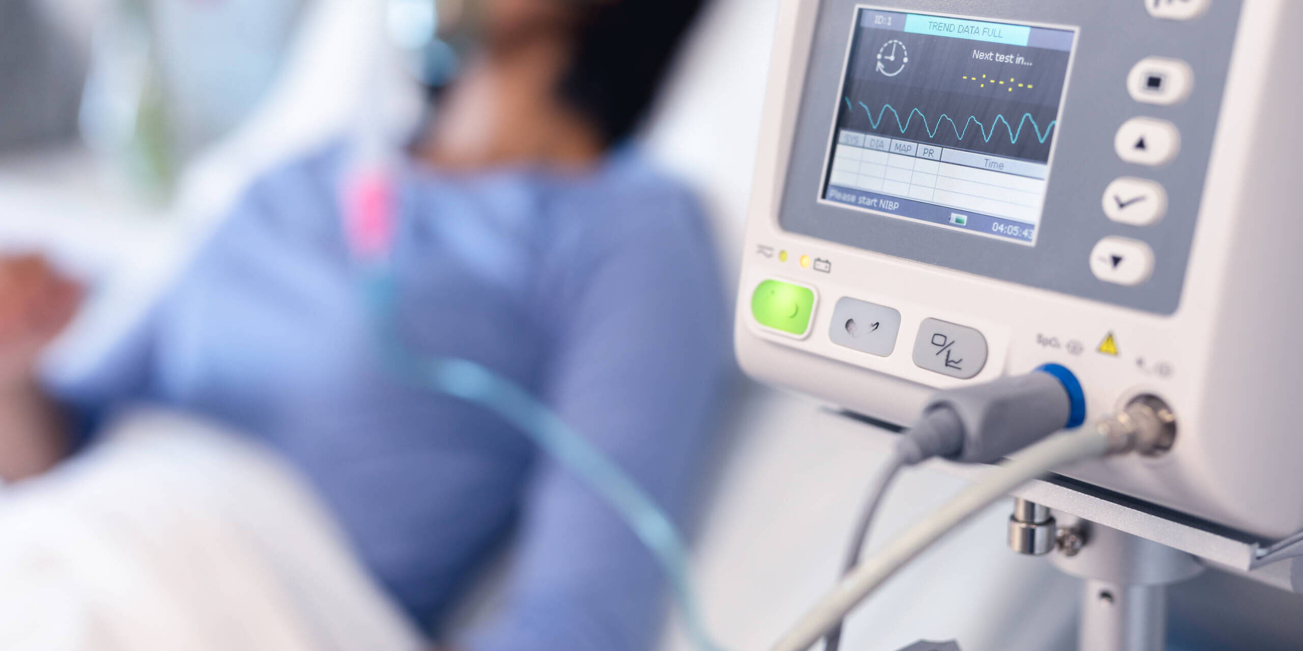 Respiratory Therapy Ventilator Up close image of a ventilator monitor operated by a respiratory therapist