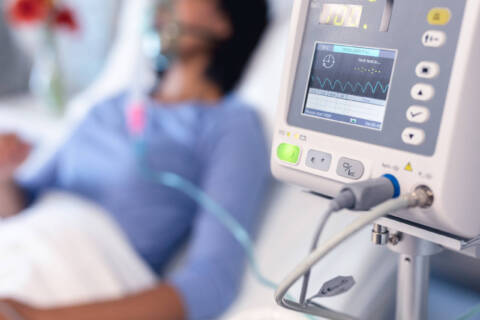 Respiratory Therapy Ventilator Up close image of a ventilator monitor operated by a respiratory therapist