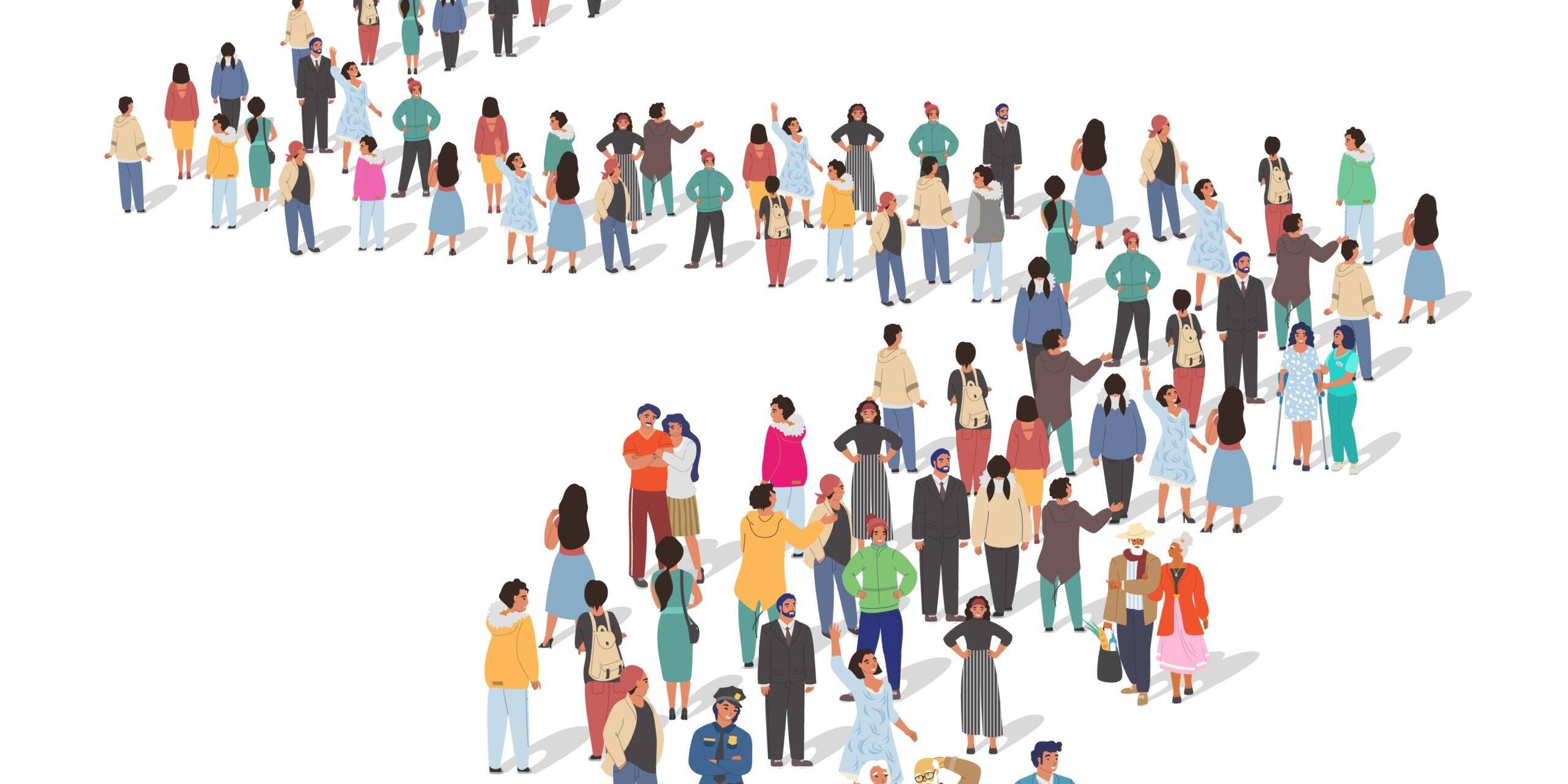 Group of people standing in line for Covid-19 vaccine injection, flat vector illustration. Coronavirus vaccination queue BSNs role in population health
